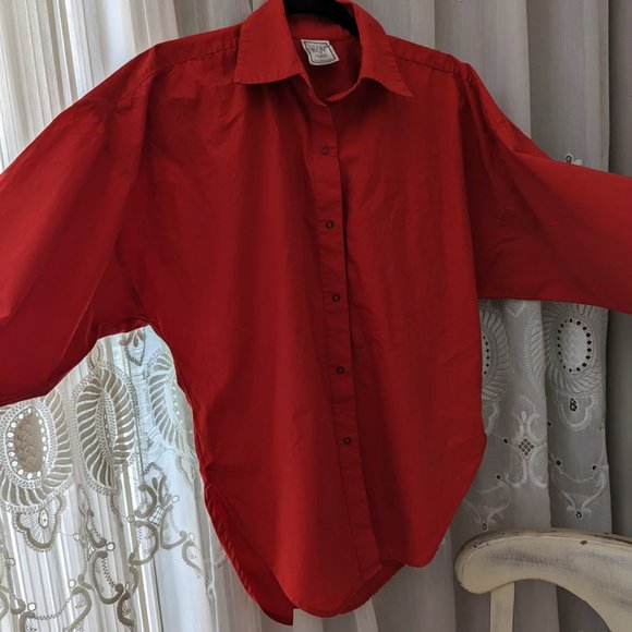 Sweet Baby Jane oversized red cotton blouse with snap on buttons, One Size - Picture 4 of 6